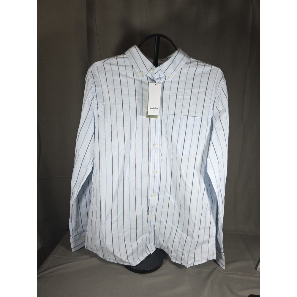 Goodfellow & Co Every Wear Poplin Button Down Shirt Blue Stripe Size Large
